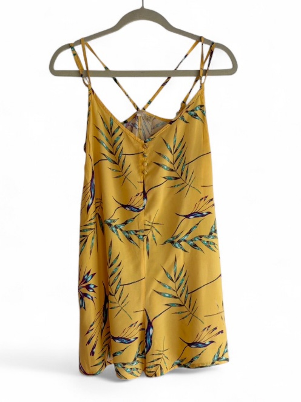 Roxy Yellow Tropical Print Spaghetti Strap Shorts Romper Size S